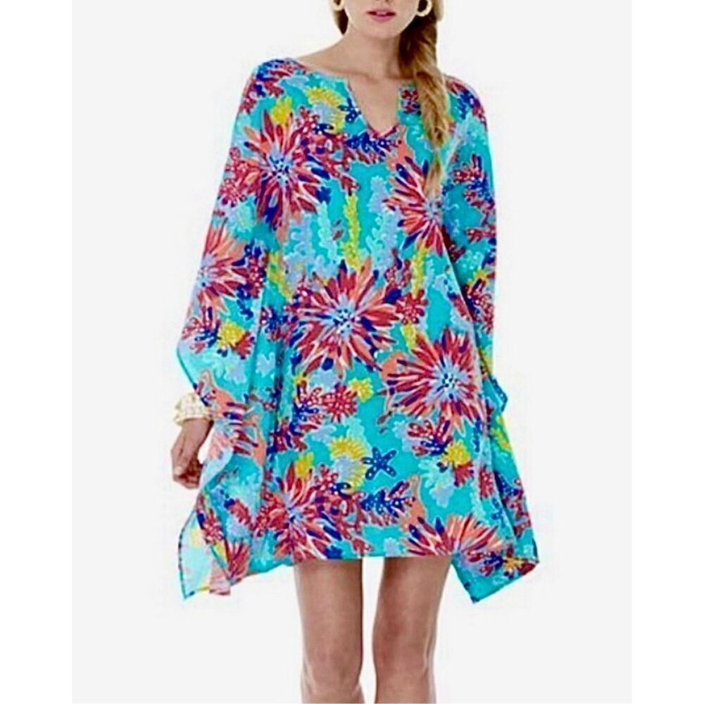 Lilly Pulitzer Stefani Dress Trippin & Sippin Beach Coverup Aqua Pink Cruisewear - Picture 3 of 12